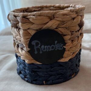 Thirty-One Remote Basket with Blue and Brown Accents